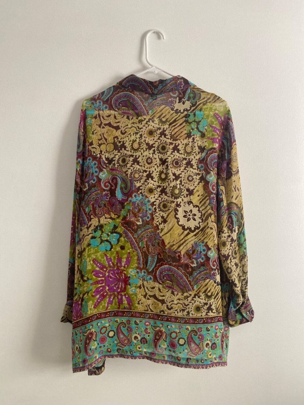Go Silk Women's Paisley Sheer Floral 100% Silk Button-Down Blouse Size 1X - Picture 4 of 6